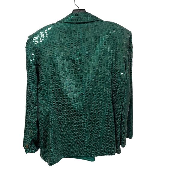 NWT Vintage Diane Gilman Pure Silk Sequin Embellished Blazer Jacket Green 1X - Picture 7 of 7